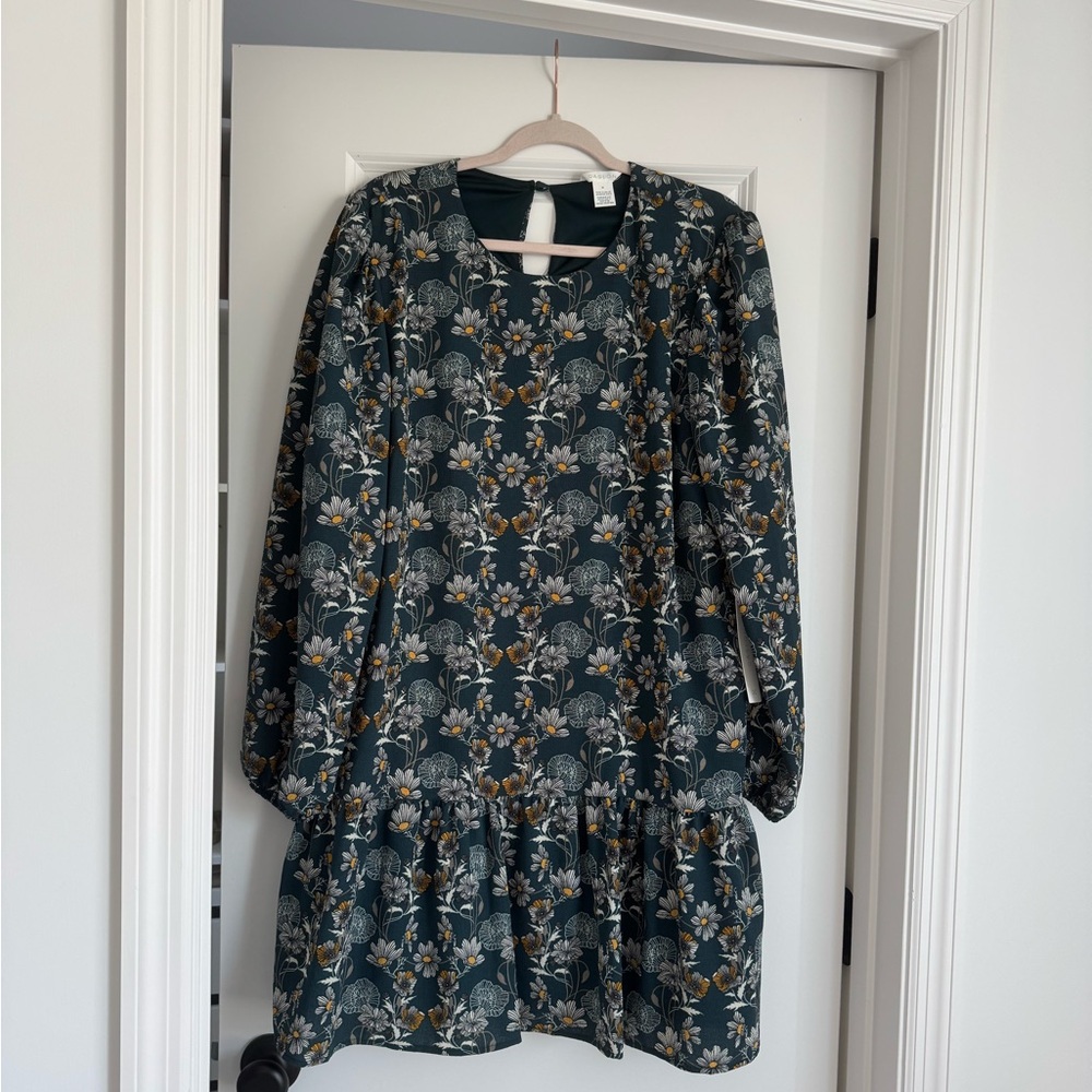 Caslon Floral Midi Dress - Teal and Brown